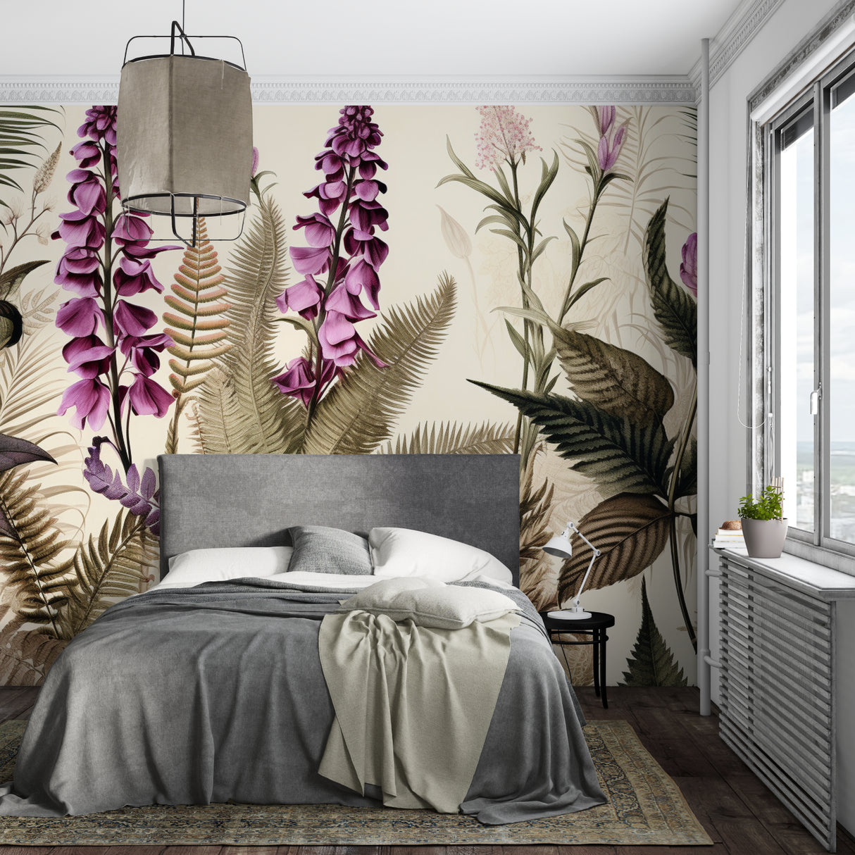 Garden mural wallpaper displayed in dining room with natural light