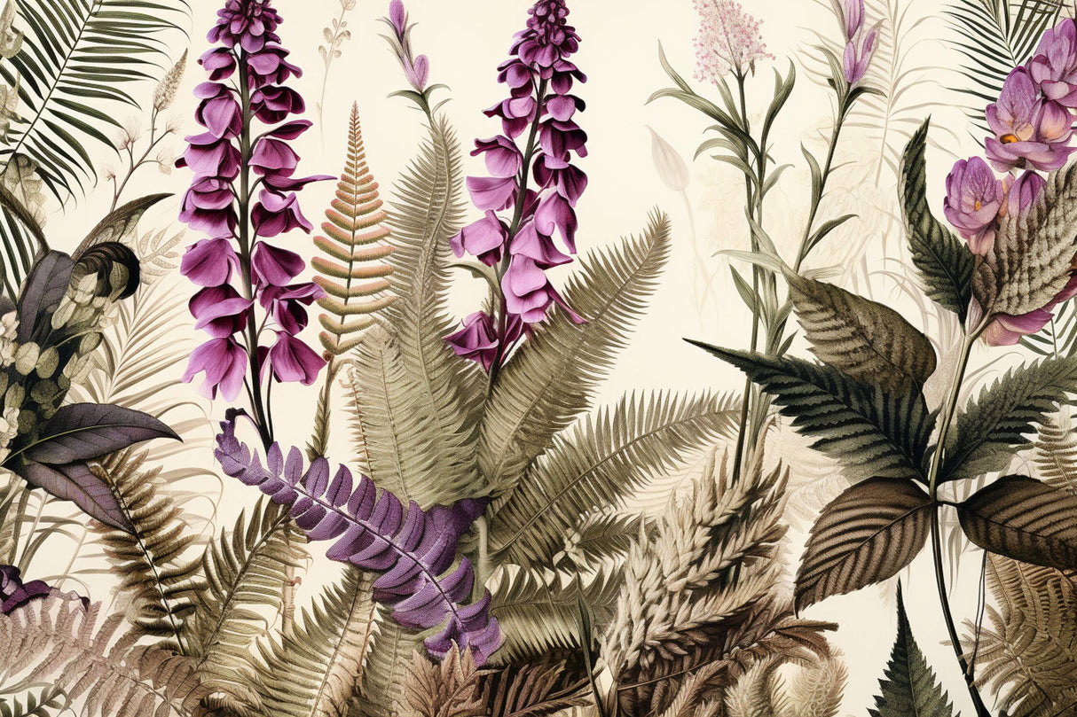 Purple Foxglove botanical wallpaper design file showing detailed flower pattern