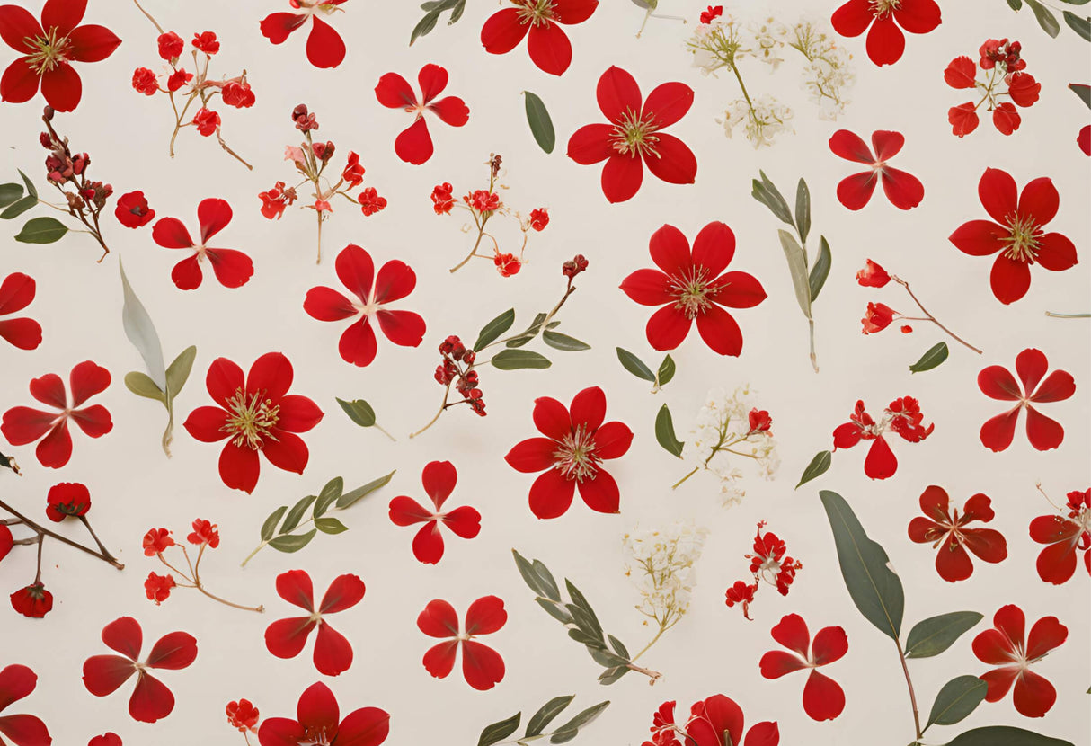 Red blooms on beige background design file showing detailed flower pattern