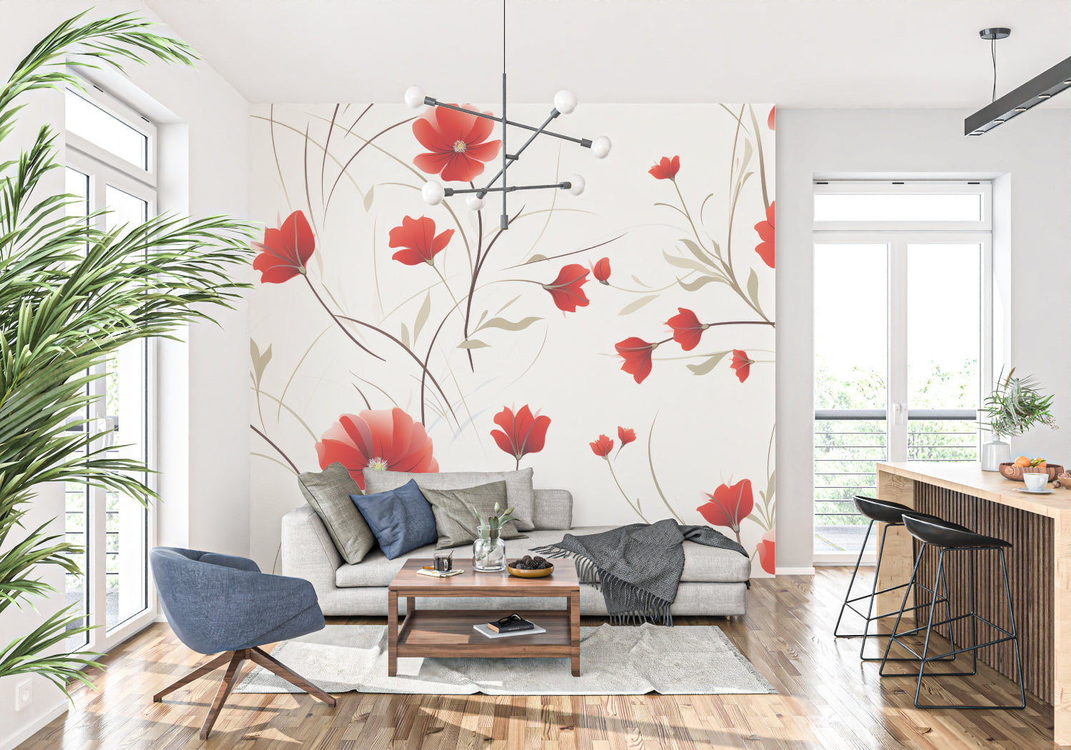 Red Poppy Wallpaper bringing nature into home office space