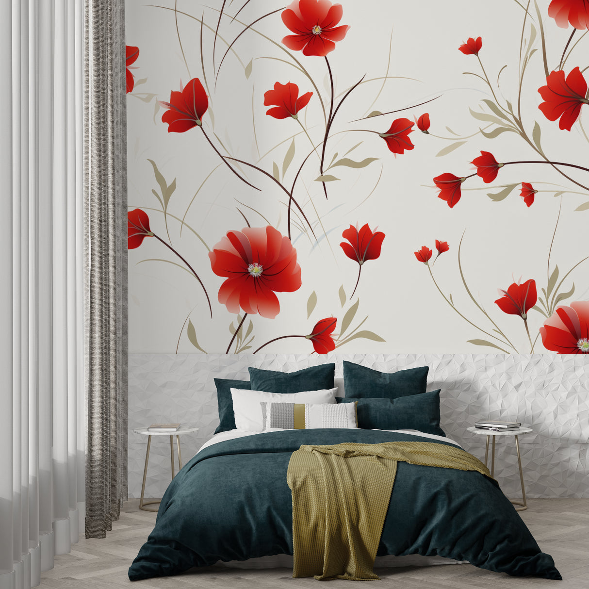 Modern Floral Wallpaper installation in hallway showing full wall coverage
