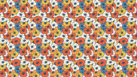 Retro floral pattern design file showing detailed coral and blue vintage bloom arrangement