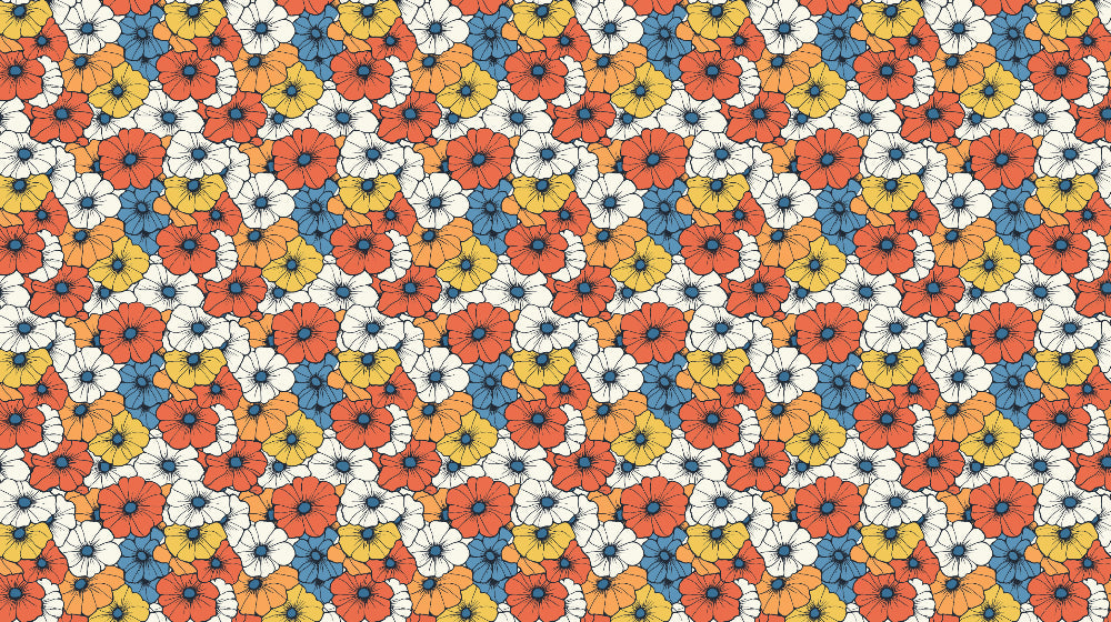 Retro floral pattern design file showing detailed coral and blue vintage bloom arrangement