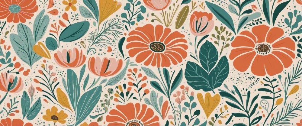 Retro orange blooms with teal foliage design file showing intricate floral pattern details