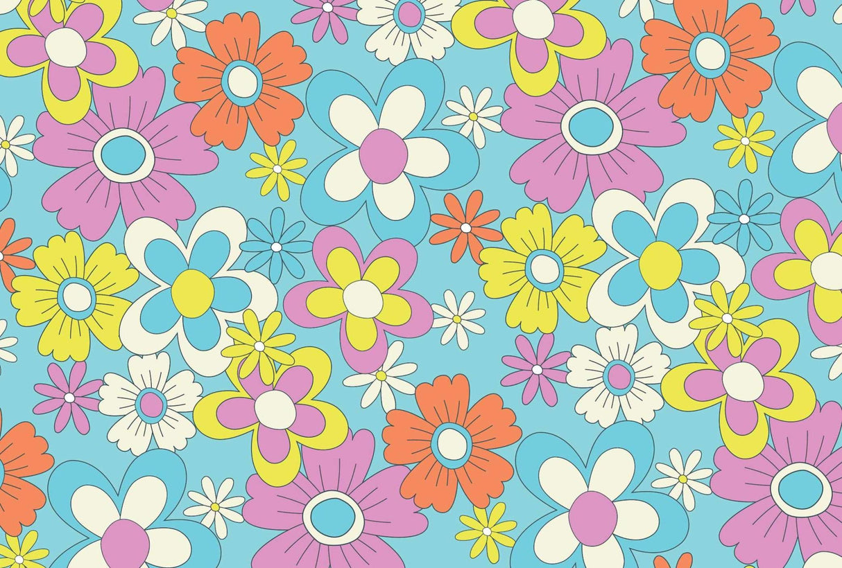 Retro floral pattern design file showing detailed turquoise and pink blooms arrangement
