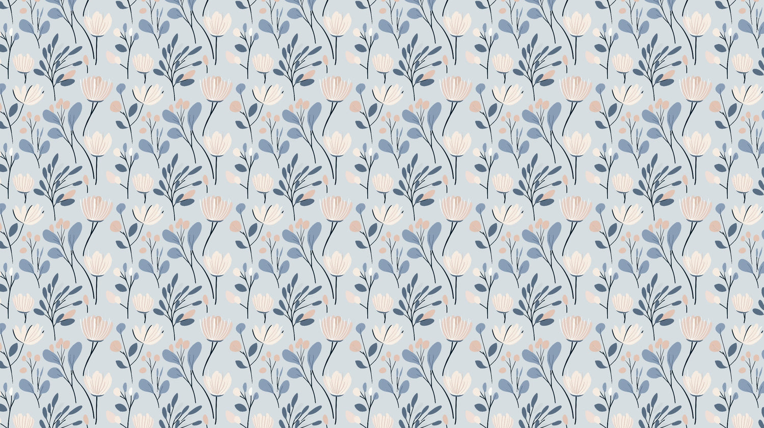 Scandinavian blue and pink floral wallpaper design file showing intricate bloom pattern