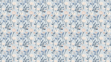 Scandinavian blue and pink floral wallpaper design file showing intricate bloom pattern