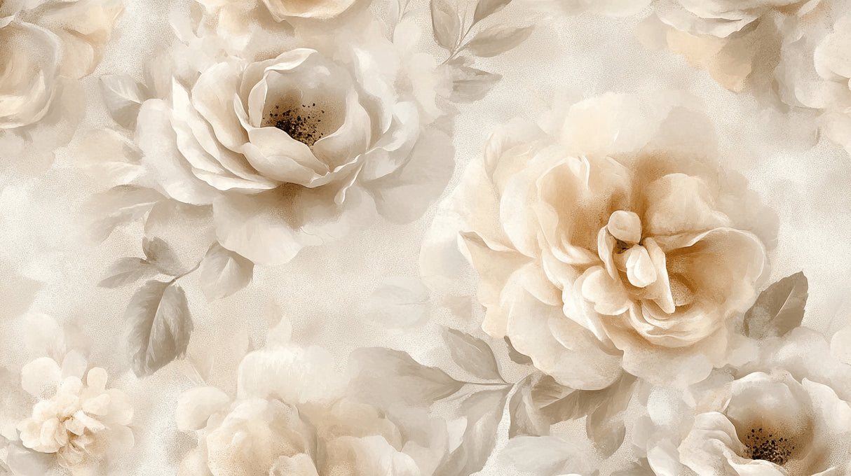Beige rose wallpaper design file showing intricate watercolor details and full pattern layout