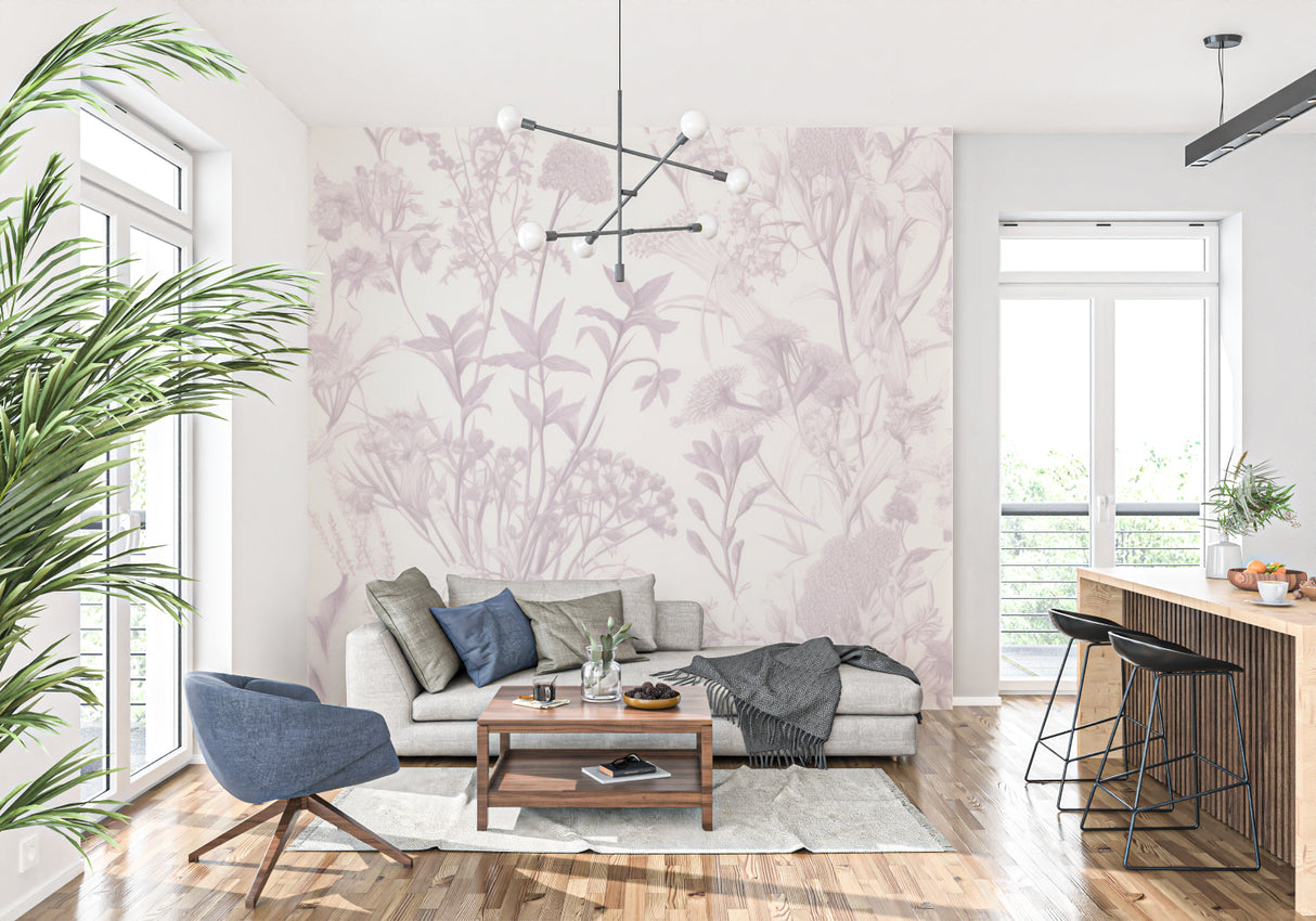 Floral wall mural in home office creating inspiring work environment