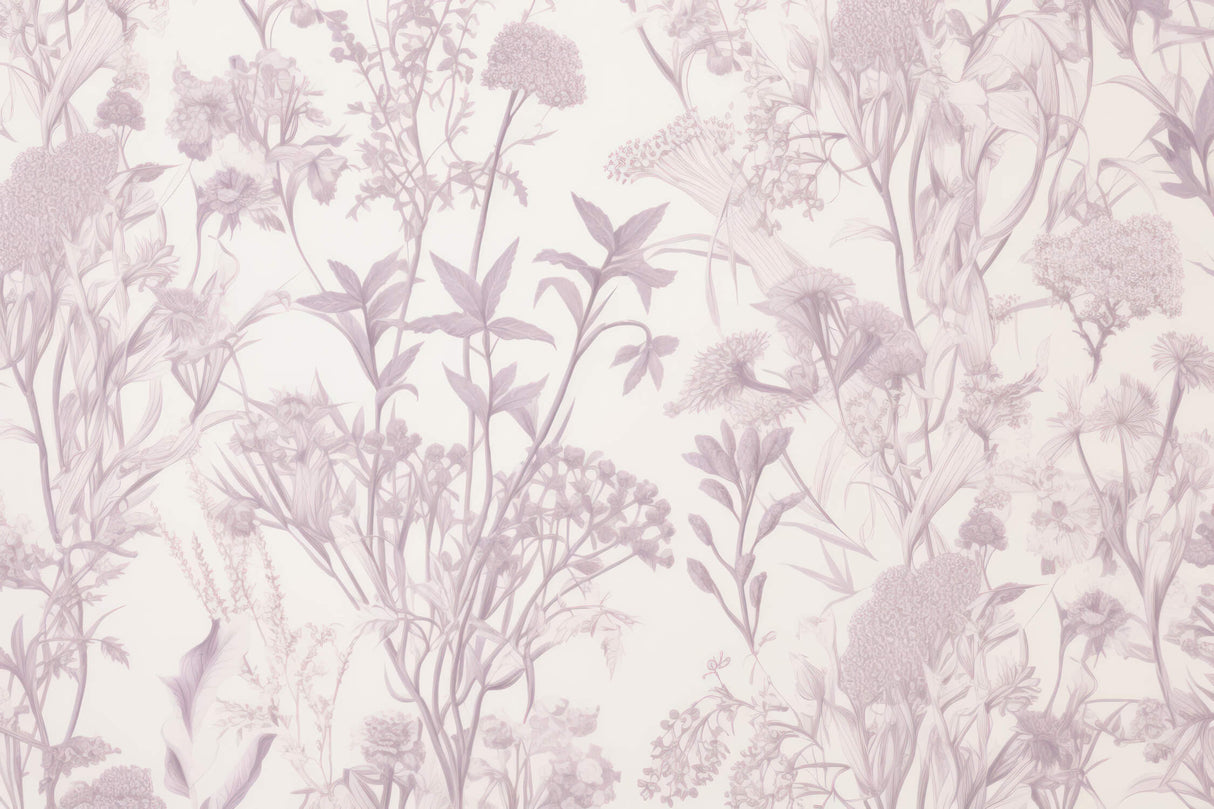 Detailed mauve floral wallpaper pattern design file showing delicate botanical illustrations