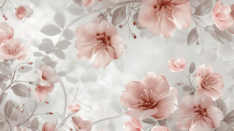 Detailed design file showing delicate pink blooms and grey leaves pattern