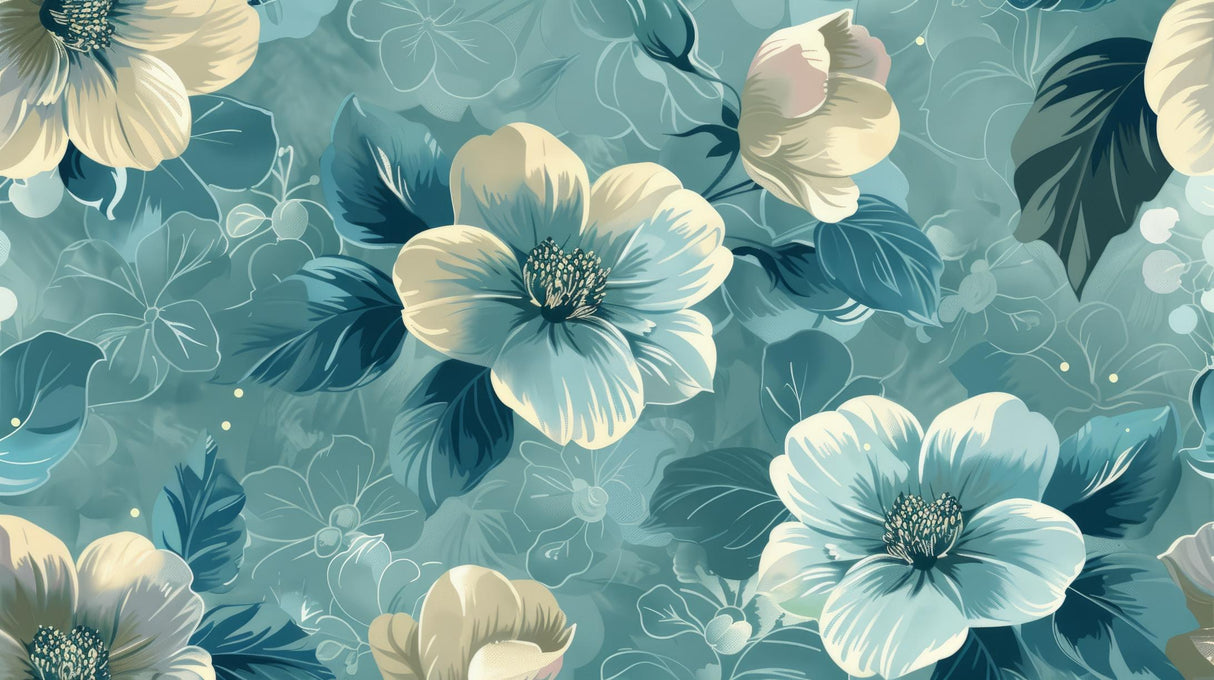 Teal and cream floral design file showing intricate botanical pattern detail