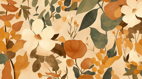 Terracotta and sage botanical wallpaper design file showing full pattern detail