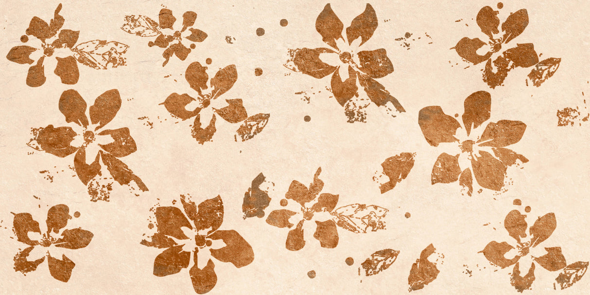 Terracotta floral wallpaper design file showing intricate brush stroke pattern and complete bloom arrangement