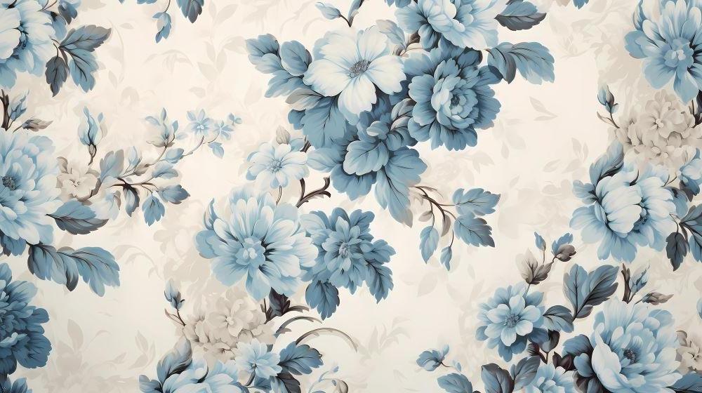 Vintage blue blooms on cream wallpaper design file showing intricate floral pattern