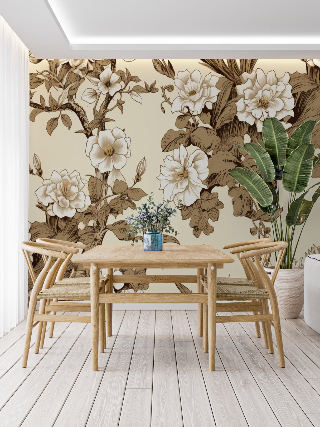 Japanese floral pattern adding elegance to a home office space
