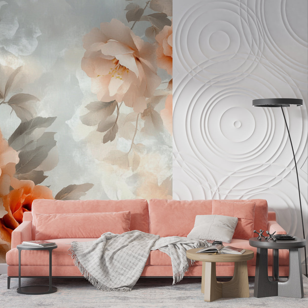 Vintage floral wallpaper installed in boutique dressing room