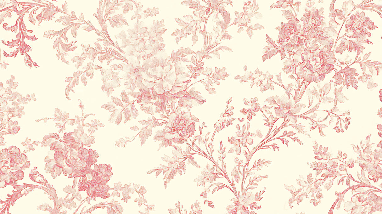 Design file of Pink Toile de Jouy floral pattern showing intricate details