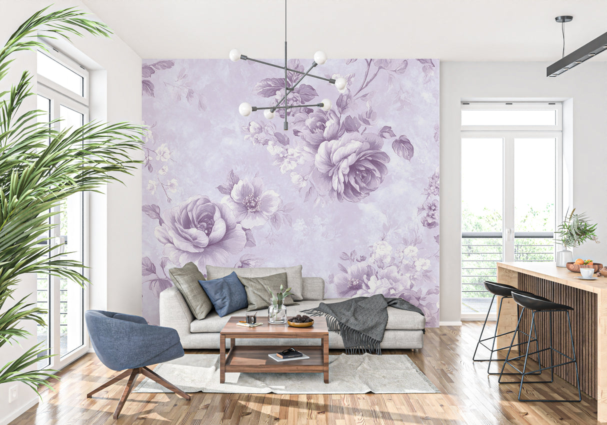 Vintage floral wallpaper showcased in a cozy living room setting