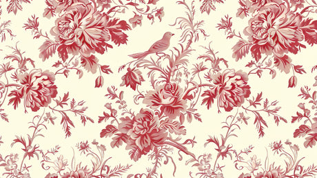 Red Toile de Jouy wallpaper design file showing detailed birds and floral pattern