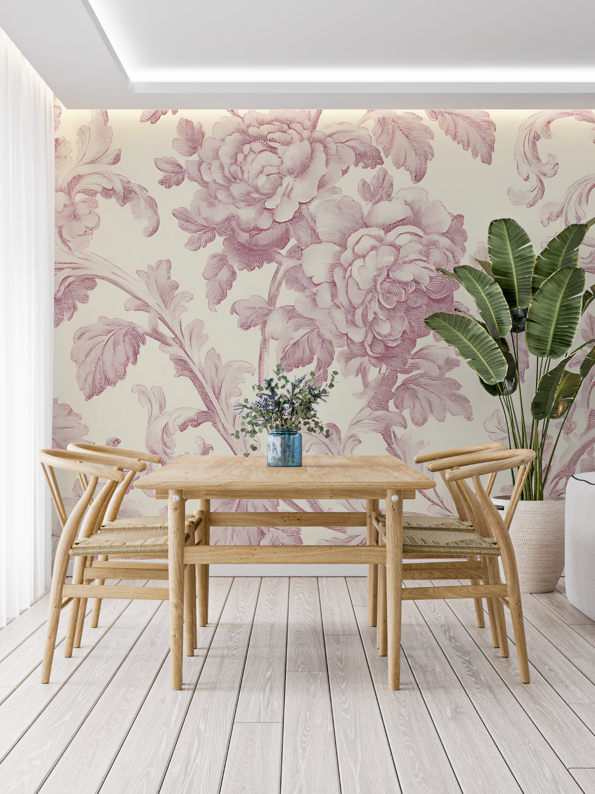 Floral Toile Wallpaper in romantic powder room setting