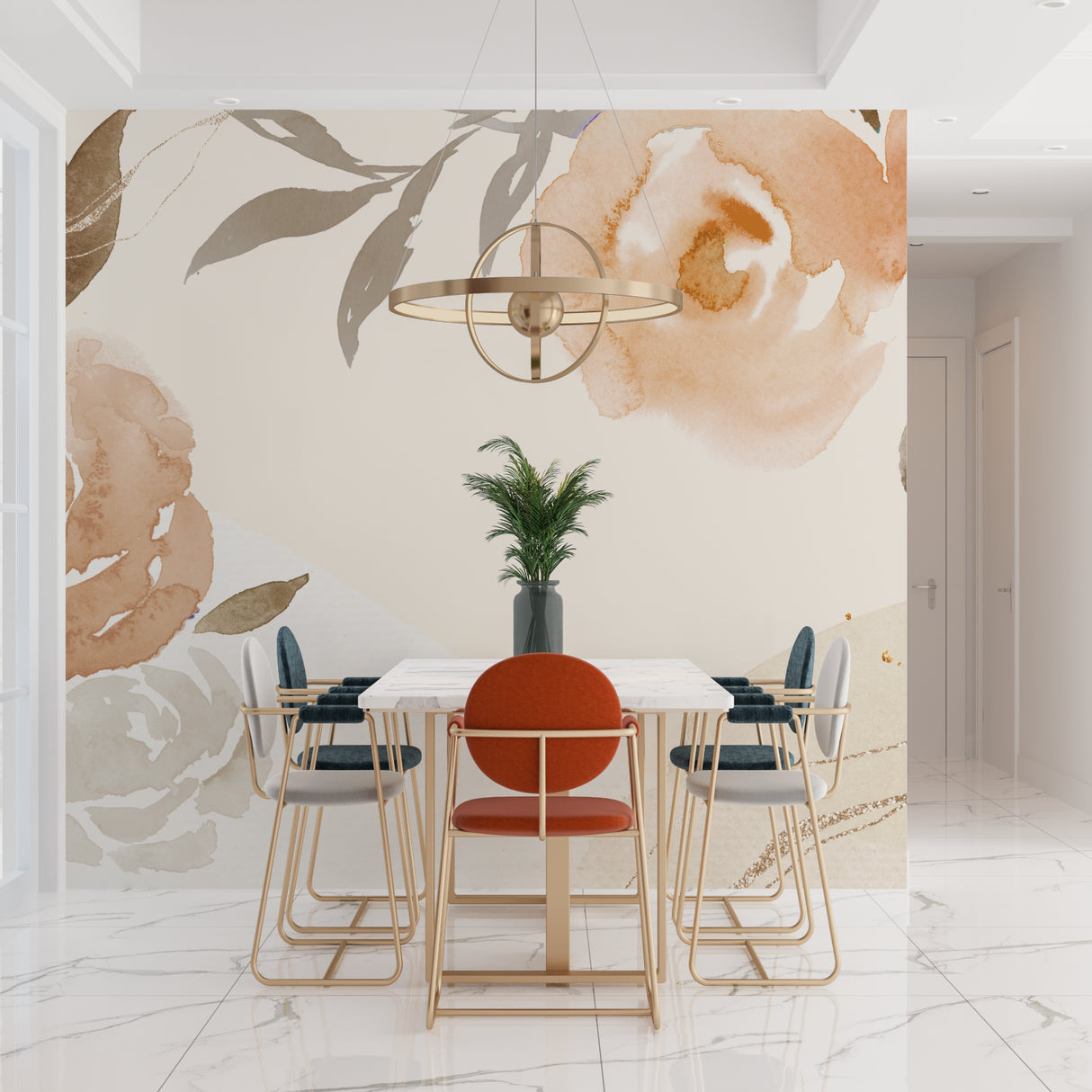 Beige watercolor floral design making a home office feel welcoming