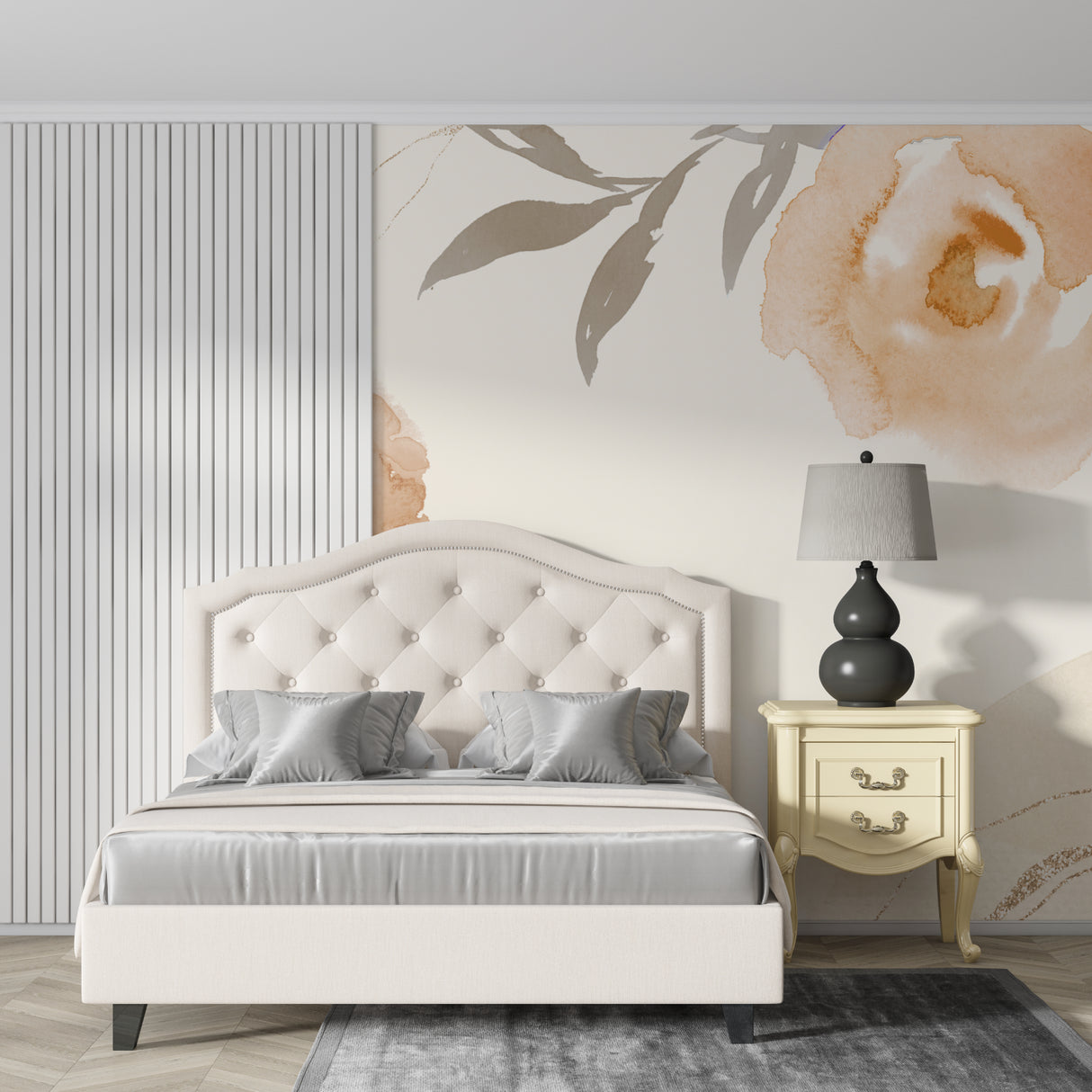 Botanical wallpaper adding elegance to an entryway