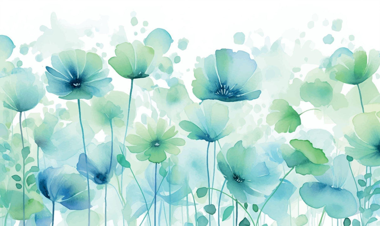 Watercolor floral design file showing detailed blue and green bloom pattern on white background