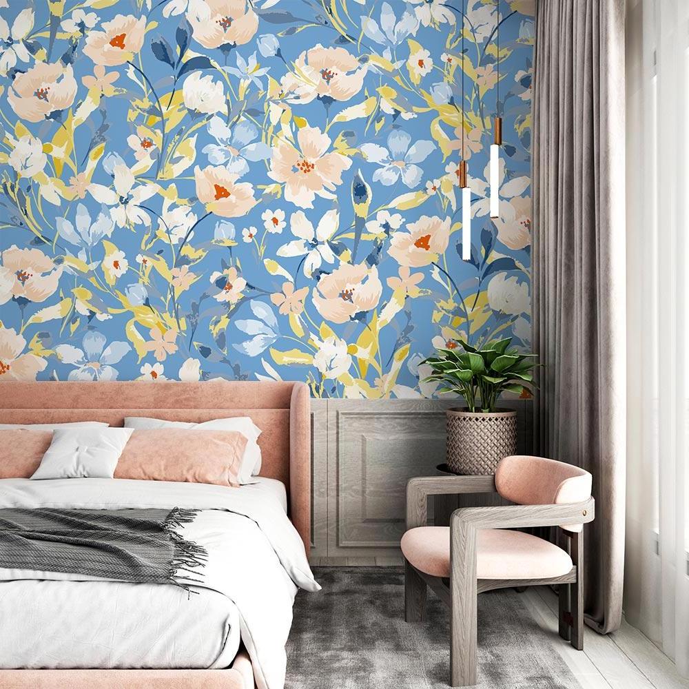 Modern floral wallpaper bringing spring feeling to dining room wall