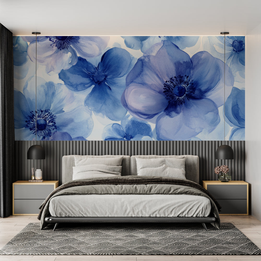 Blue watercolor flowers making statement in entrance hall