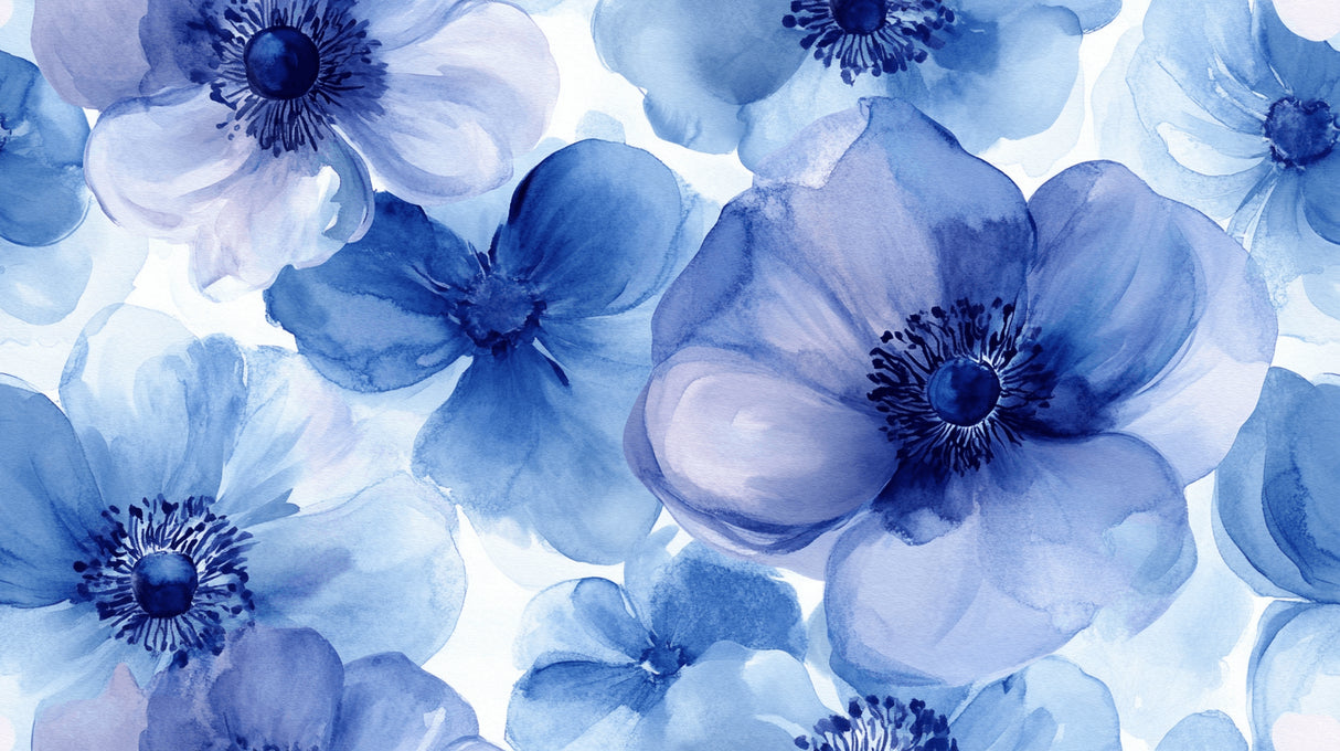 Blue Anemone watercolor wallpaper design file showing detailed flower pattern