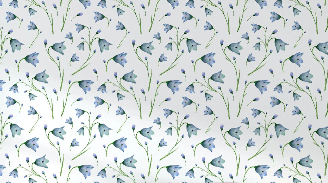 Design file of watercolor blue bellflowers pattern showing intricate botanical details