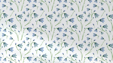 Design file of watercolor blue bellflowers pattern showing intricate botanical details