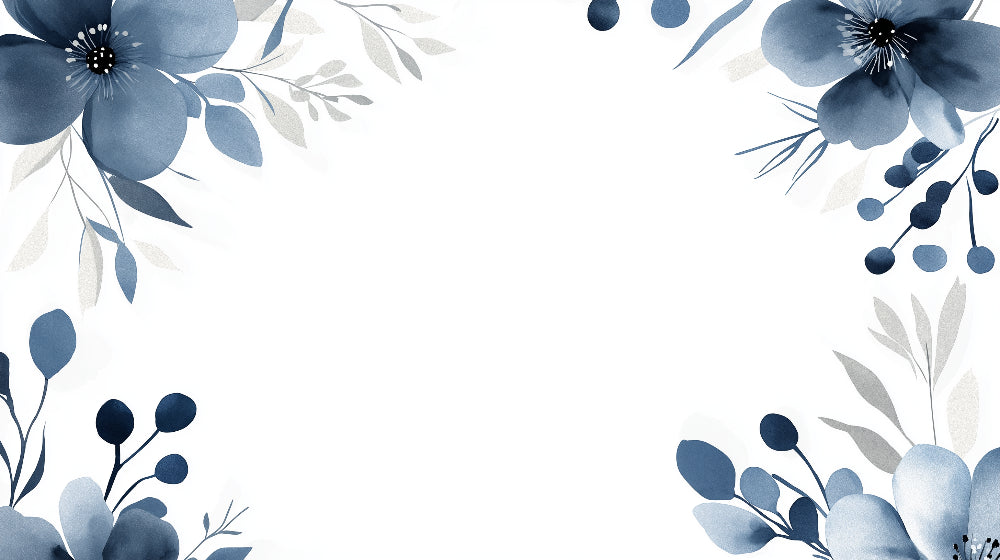 Watercolor blue blooms and gray foliage design file showing intricate floral pattern details