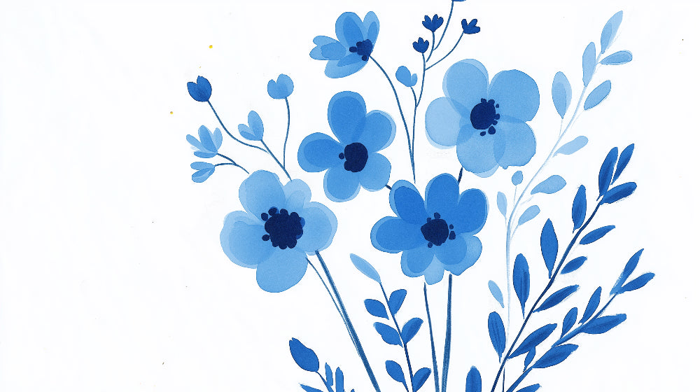 Blue watercolor flowers wallpaper design file showing delicate petals and artistic arrangement