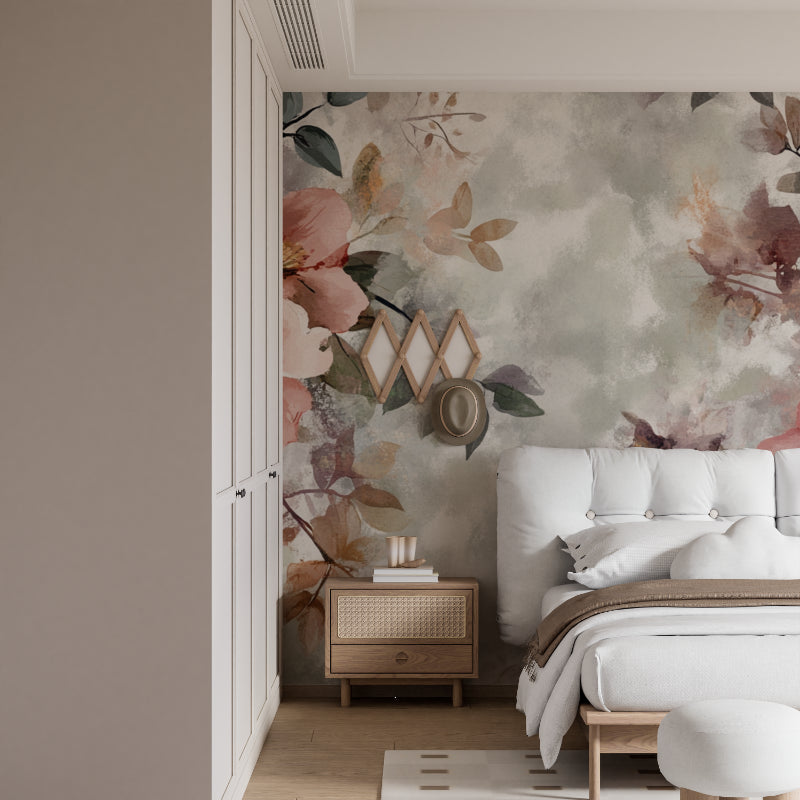 Botanical wall mural showcasing gentle pink blooms in nursery