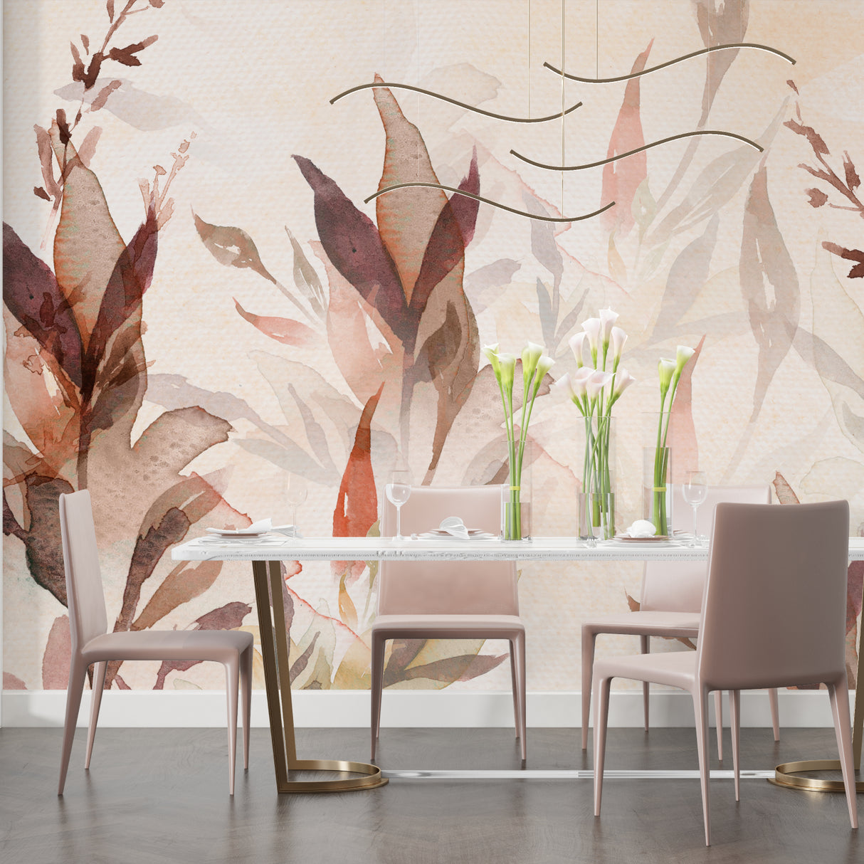 Floral wall mural creating a peaceful home office environment