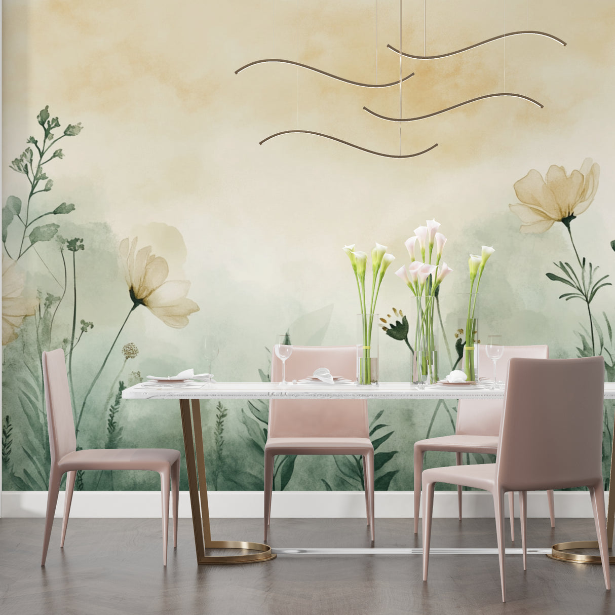 Floral wall mural bringing garden freshness to a cozy reading nook