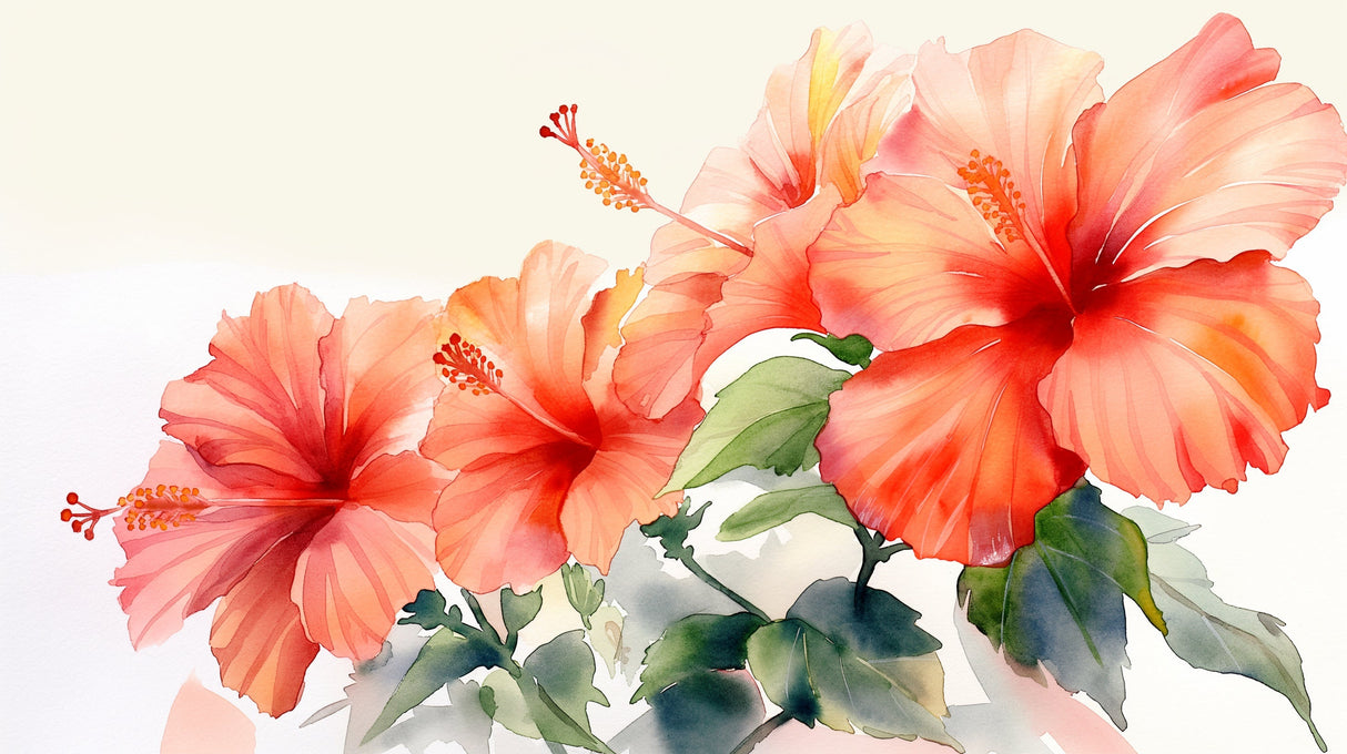 Watercolor Coral Hibiscus design file showing intricate floral pattern with detailed petals and leaves