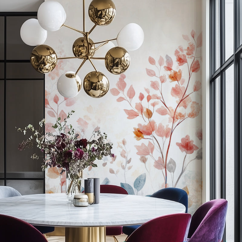 Botanical Wall Mural brightening home office space with green plants