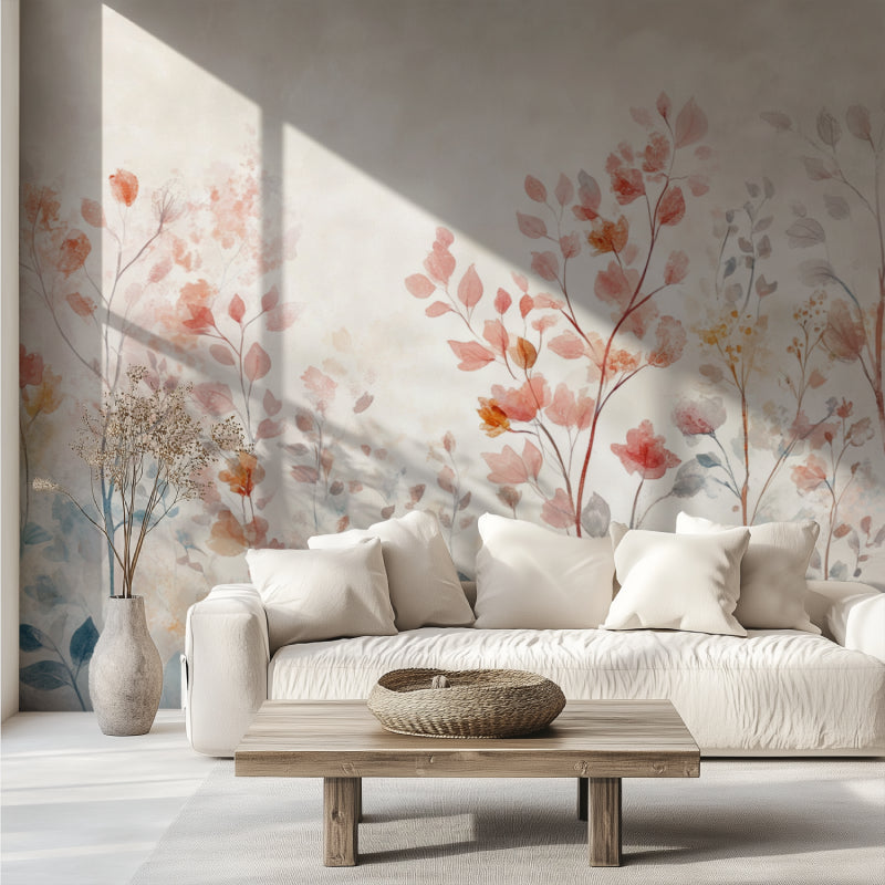 Watercolor Garden Wallpaper creating soft atmosphere in reading nook