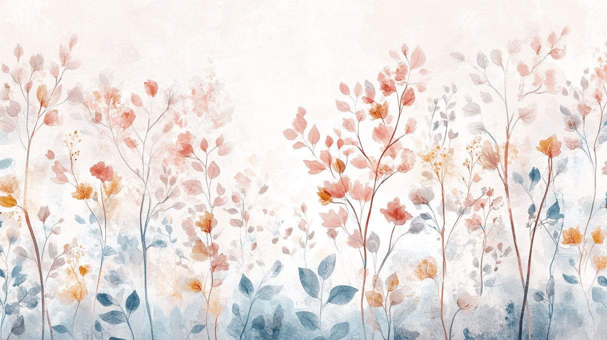 Watercolor Floral Wallpaper design file showing detailed pink blooms and sage leaves pattern