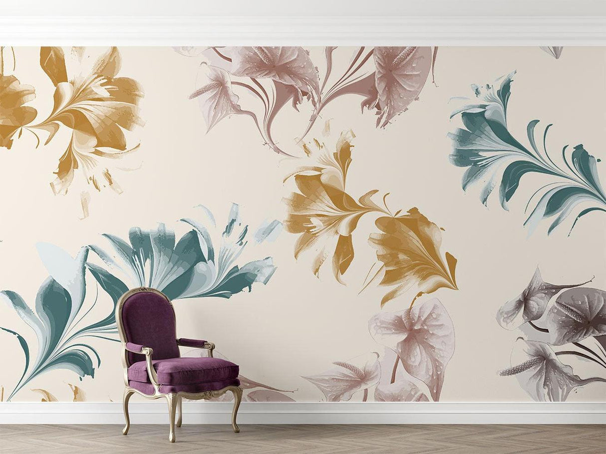 Floral wall mural in boutique entrance showing scale of design
