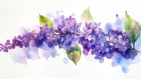 Watercolor Lilac Branch Mural creating a fresh spring atmosphere in a bright modern bedroom with natural light
