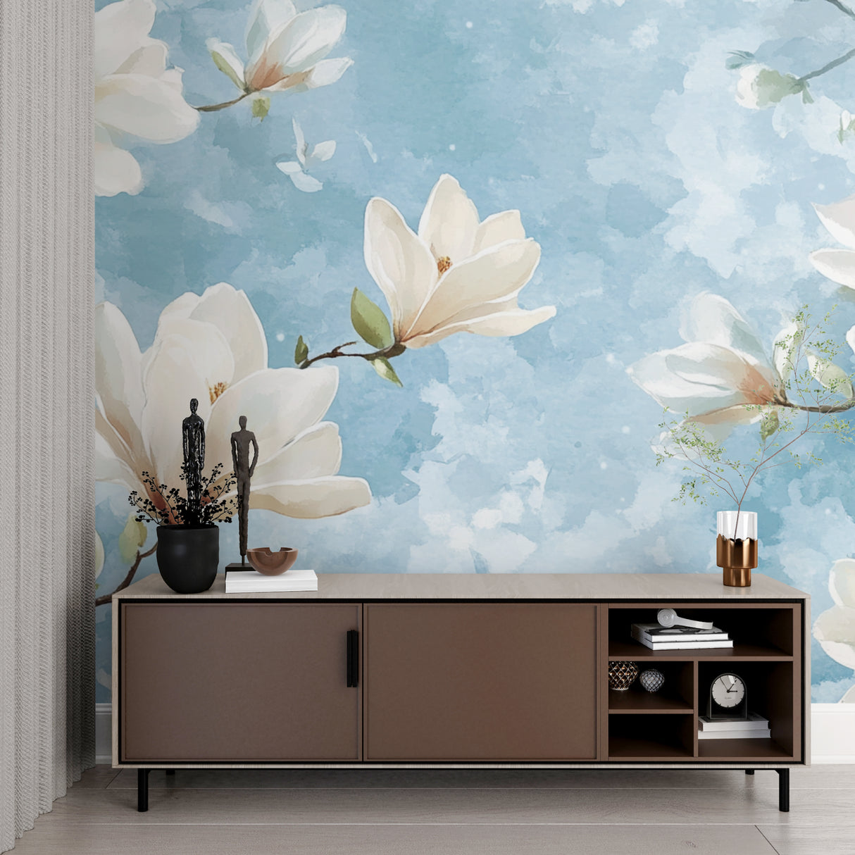 Magnolia Wall Mural creating impact in an entrance hallway
