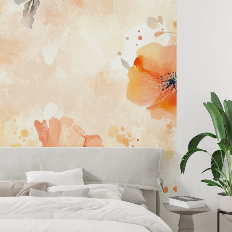 Botanical Wall Mural featuring poppies in a modern hallway