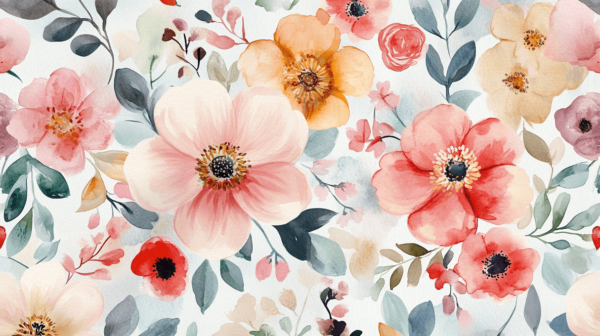 Watercolor peach and pink floral wallpaper design file showing detailed bloom pattern