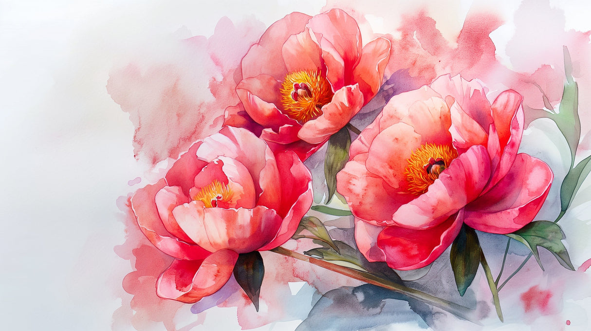 Watercolor Peony Wallpaper design file showing delicate pink blooms and artistic brush strokes