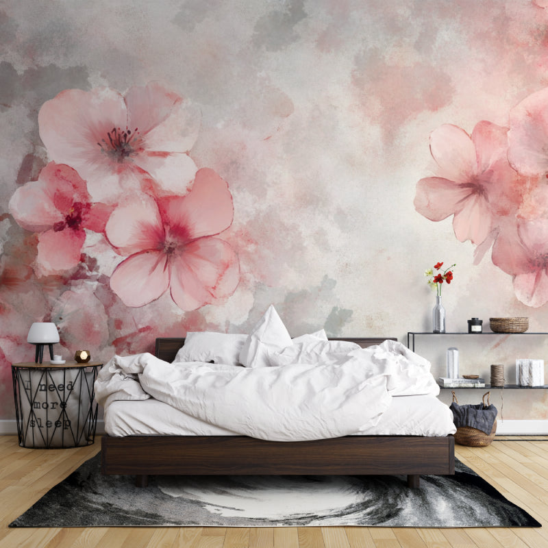 Elegant floral wall mural bringing spring vibes to a cozy living room setting