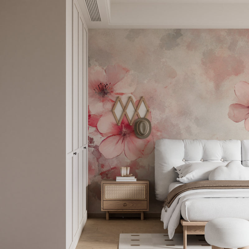 Pink floral wallpaper creating a peaceful atmosphere in a nursery